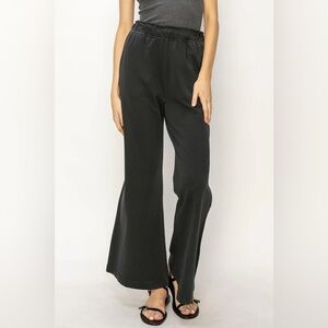 247B-BLACK. Elastic Waist High Rise Flared Pant